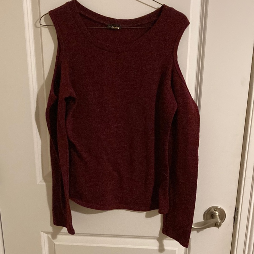 Long Sleeve Maroon Shoulder Cut Out Sweater